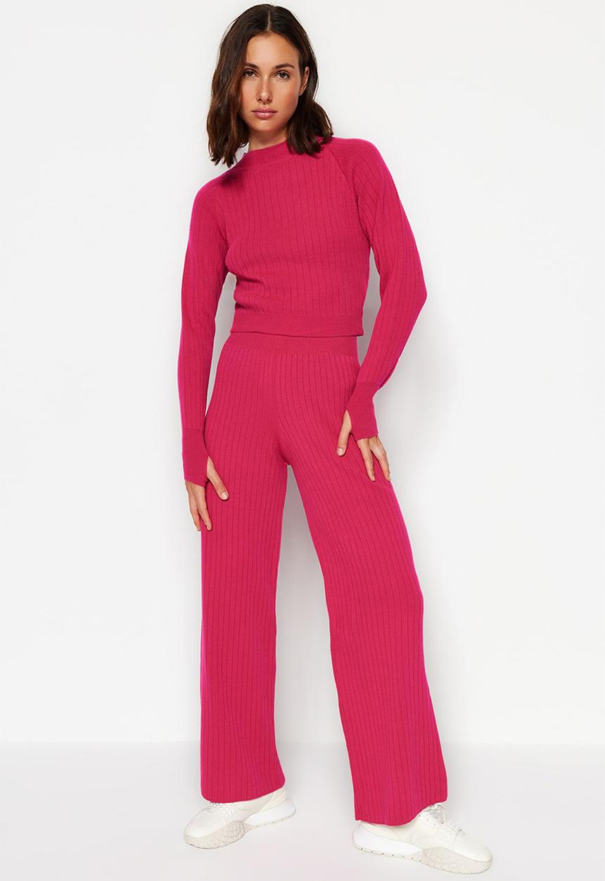 Trendyol - Crop knitwear top & bottom set - fuchsia