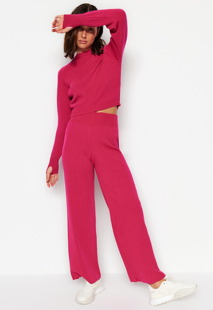 Trendyol - Crop knitwear top & bottom set - fuchsia