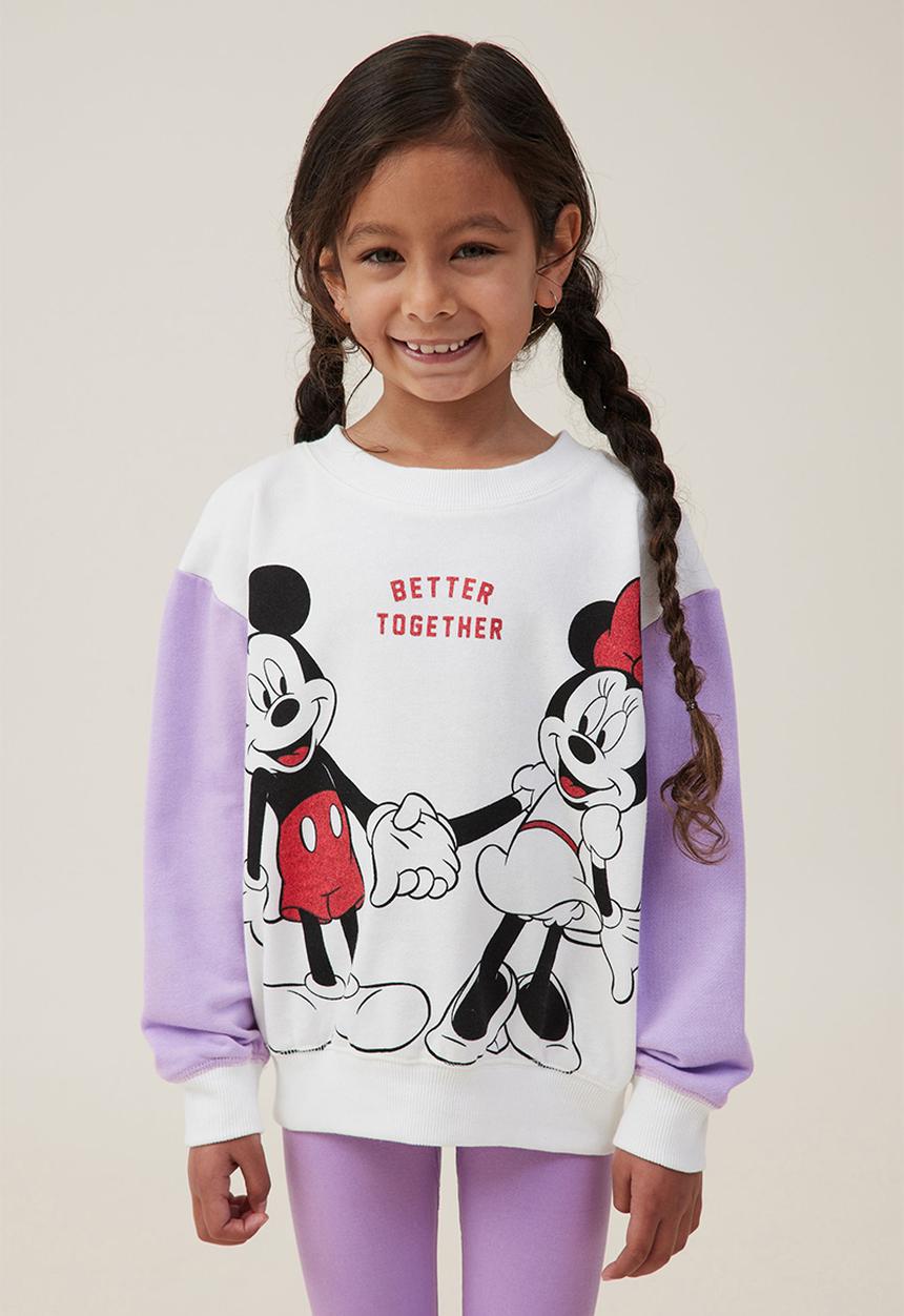 Cotton On - License dusty fleece crew neck - lcn dis mickey better together/vanilla