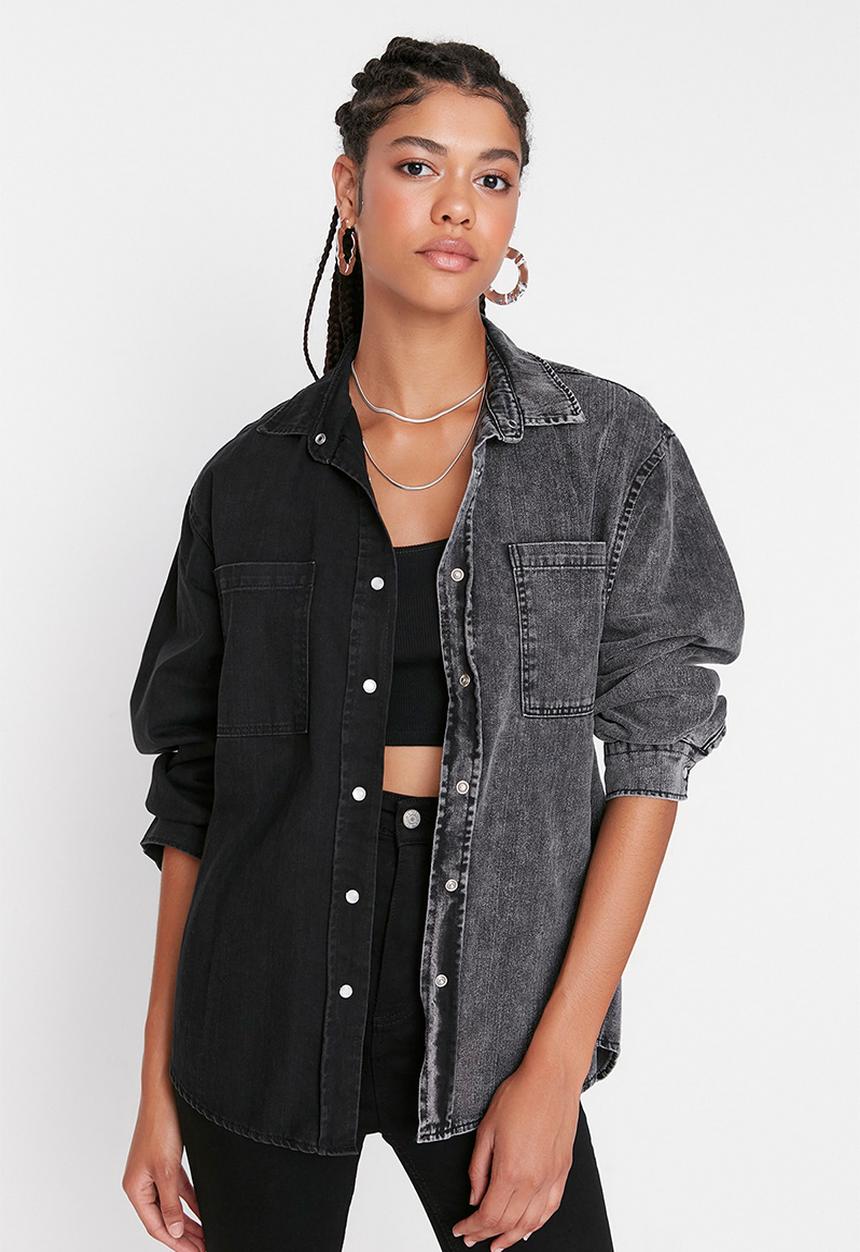 Trendyol - Colourblock denim shirt - black