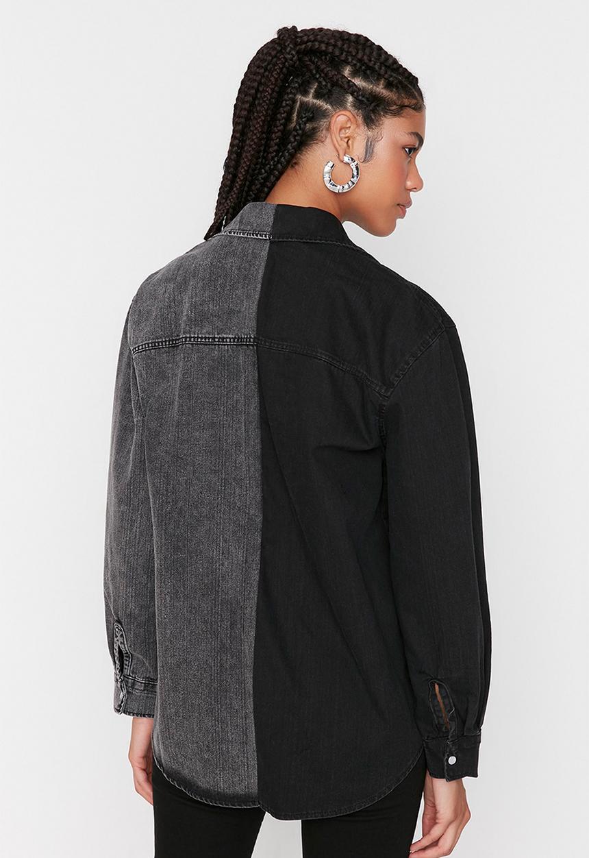 Trendyol - Colourblock denim shirt - black