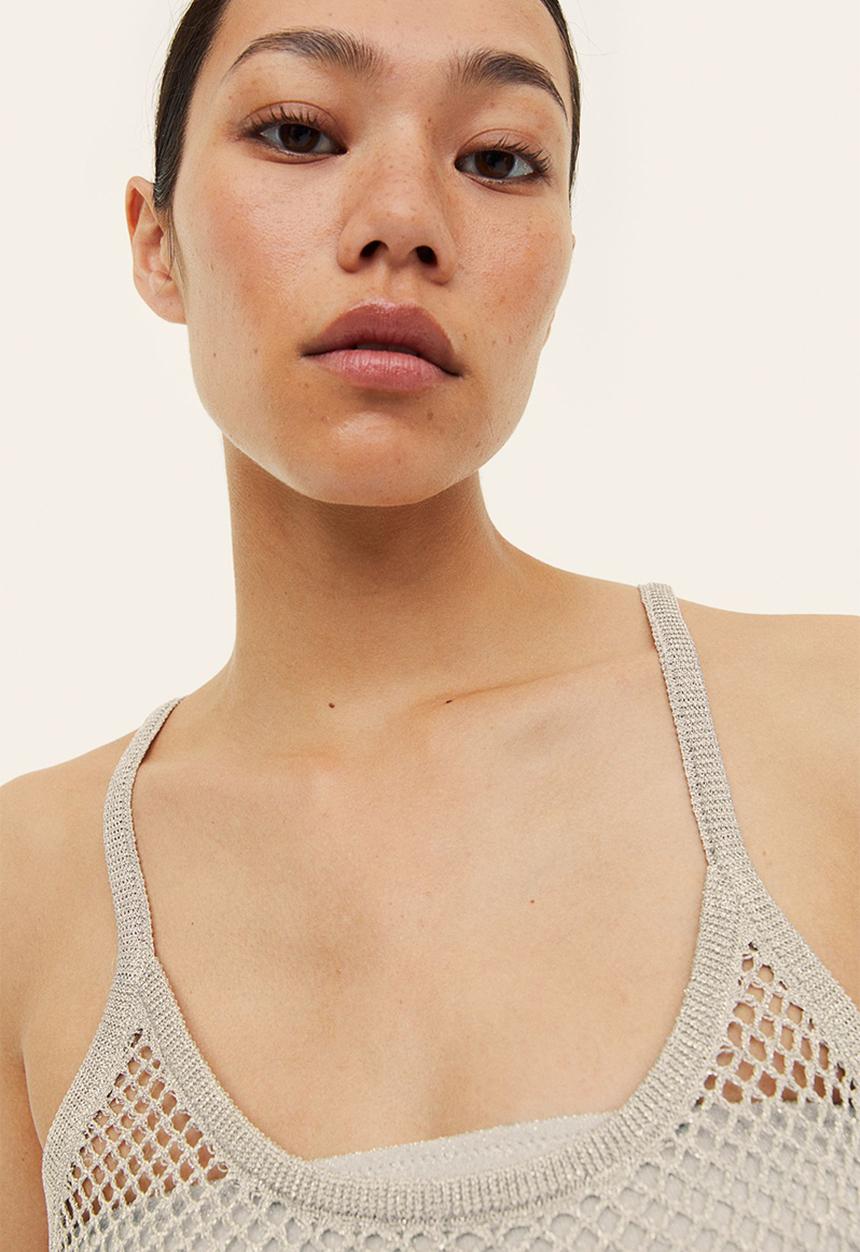 H&M - Glittery hole-knit strappy top - silver-coloured