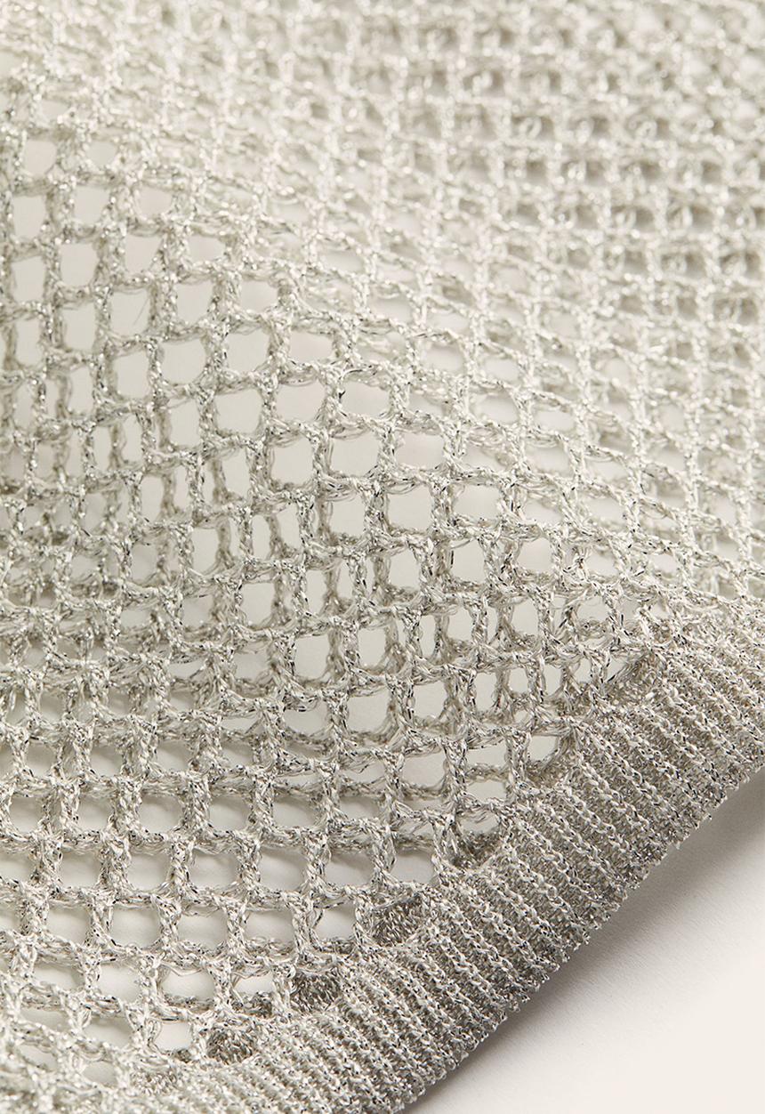 H&M - Glittery hole-knit strappy top - silver-coloured