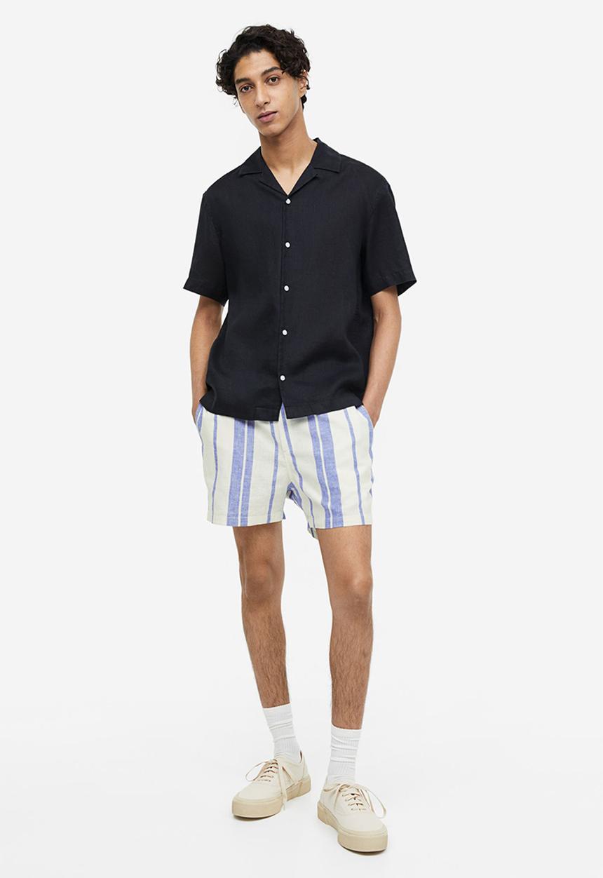 H&M - Regular fit linen-blend shorts - blue,multi
