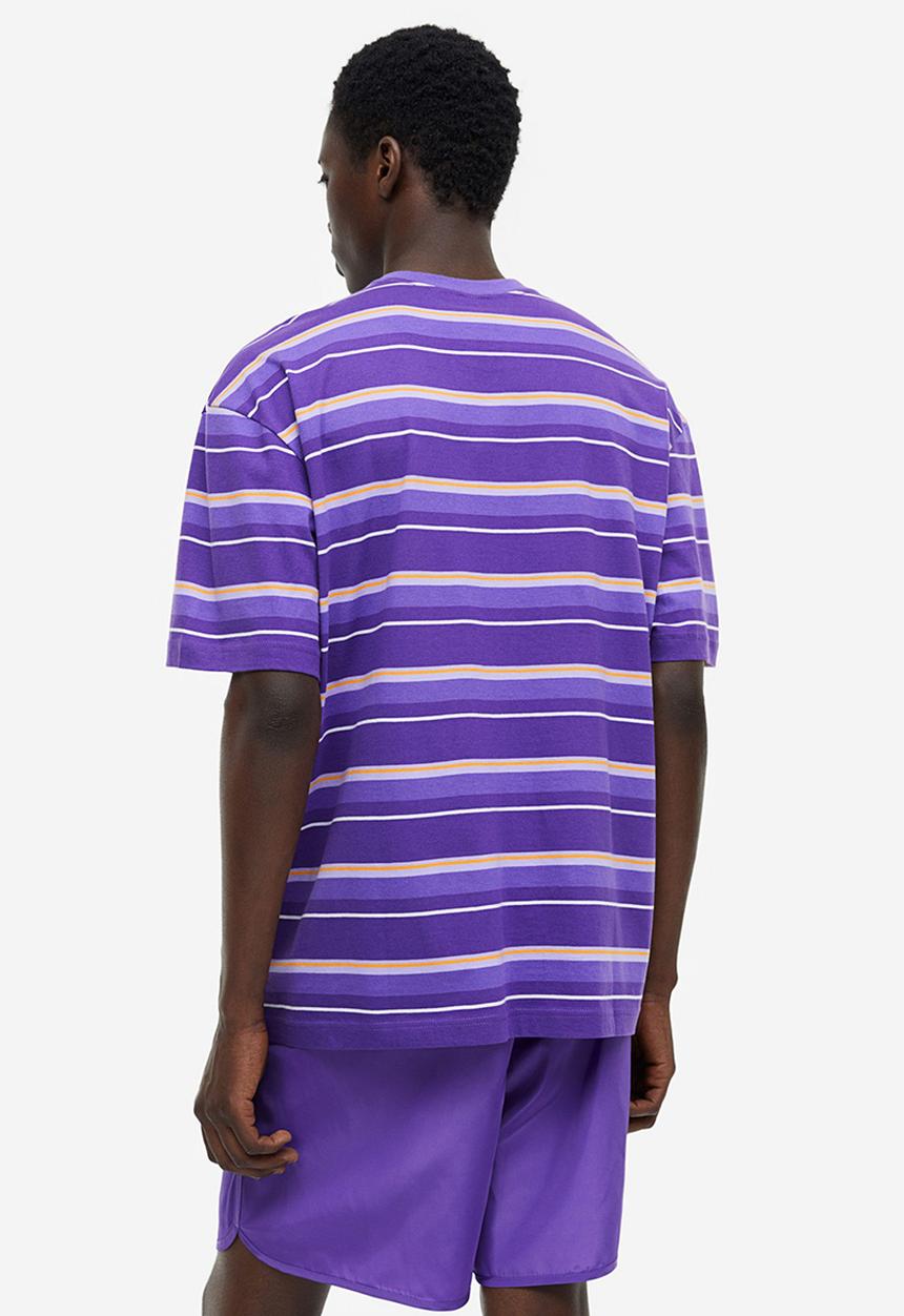 H&M - Relaxed fit cotton t-shirt - purple/striped