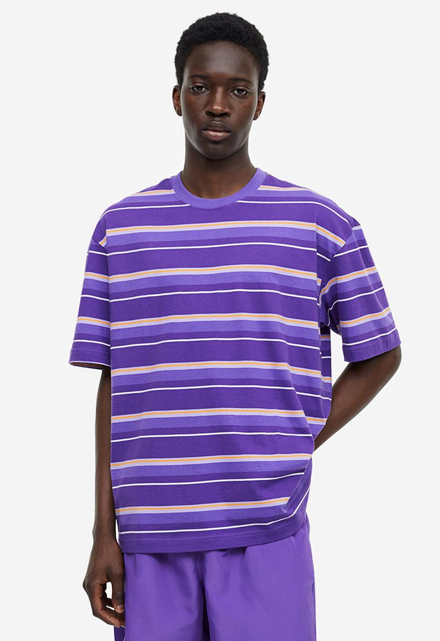 H&M - Relaxed fit cotton t-shirt - purple/striped