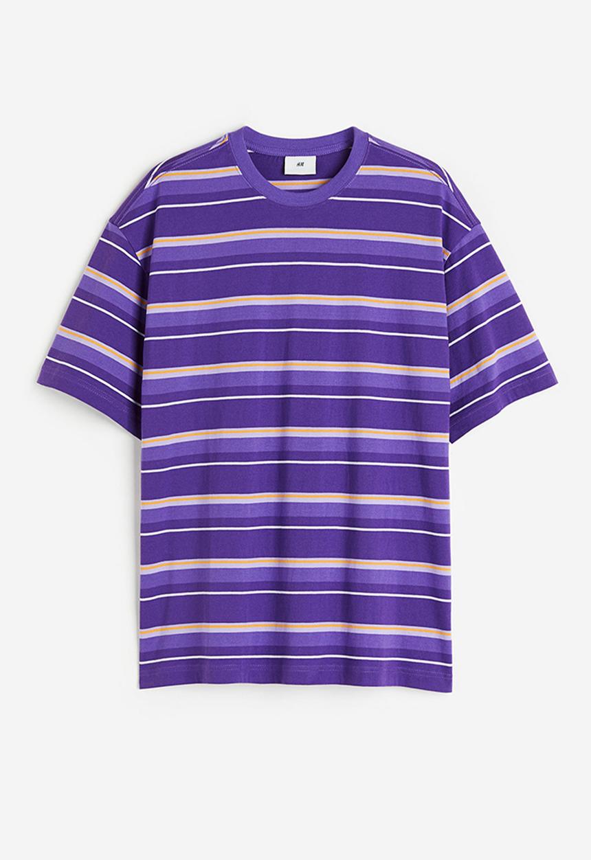 H&M - Relaxed fit cotton t-shirt - purple/striped