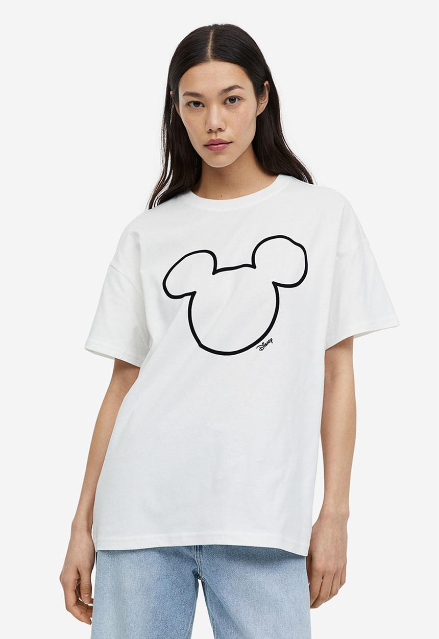 H&M - Oversized printed t-shirt - white/mickey mouse