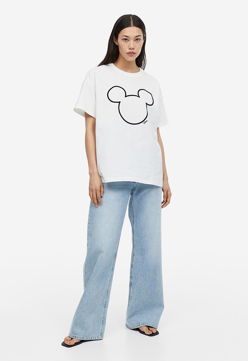 H&M - Oversized printed t-shirt - white/mickey mouse