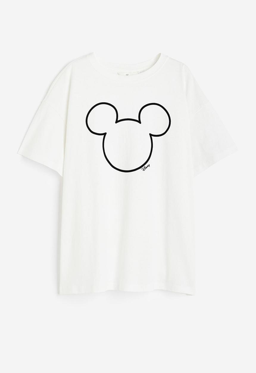 H&M - Oversized printed t-shirt - white/mickey mouse