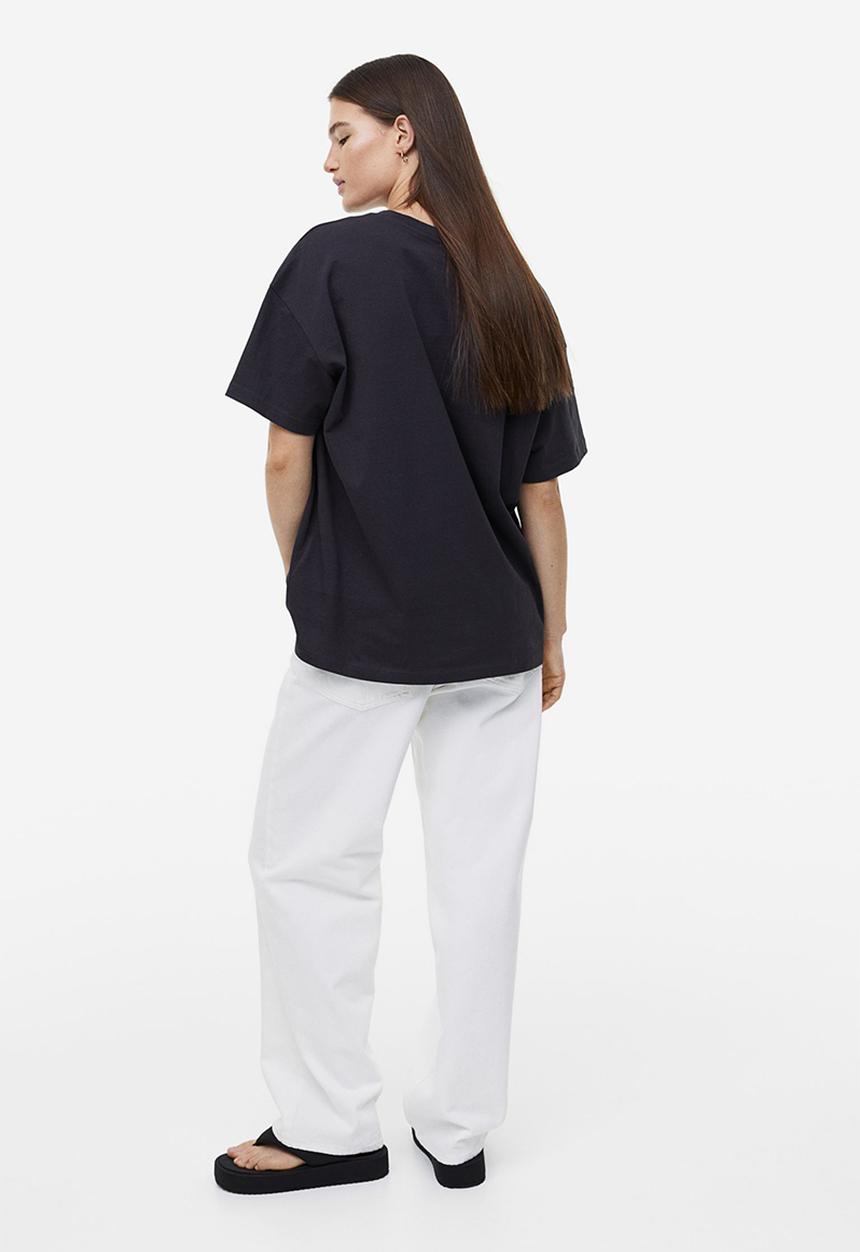 H&M - Oversized printed t-shirt - dark grey/nirvana