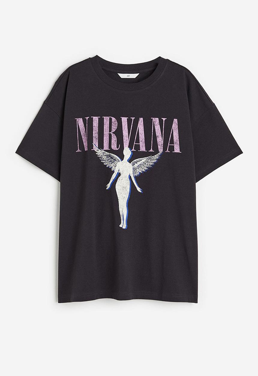H&M - Oversized printed t-shirt - dark grey/nirvana