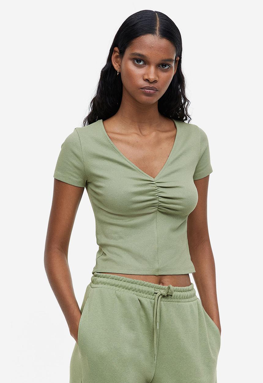 H&M - Ribbed top - light khaki green