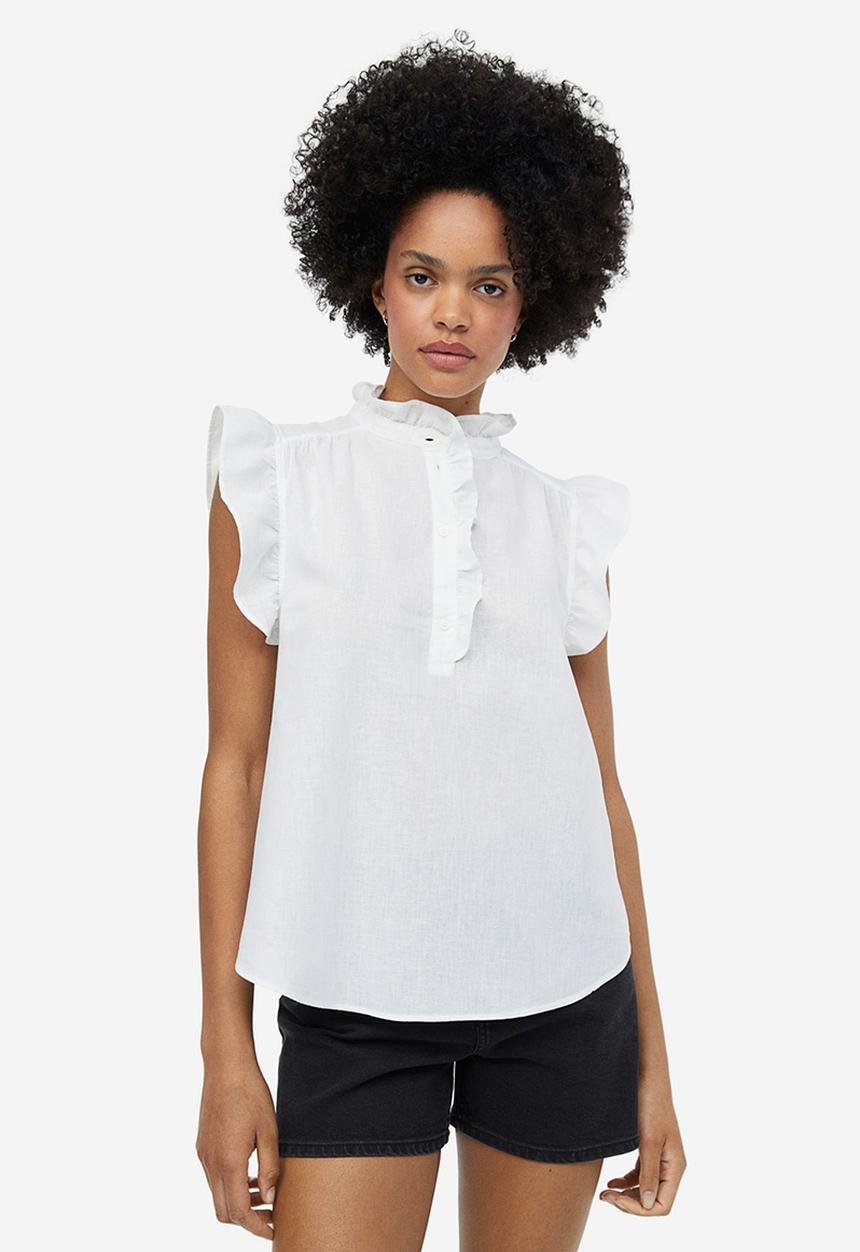 H&M - Frill-trimmed linen-blend blouse - white