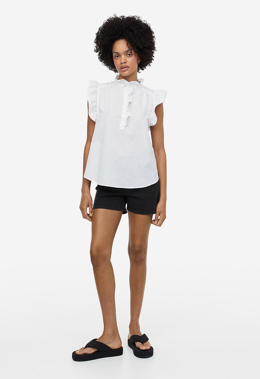 H&M - Frill-trimmed linen-blend blouse - white