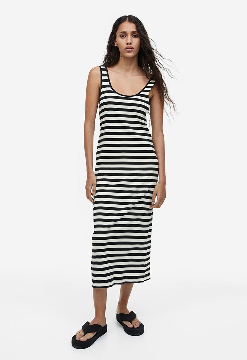 H&M - Ribbed dress - black/white striped
