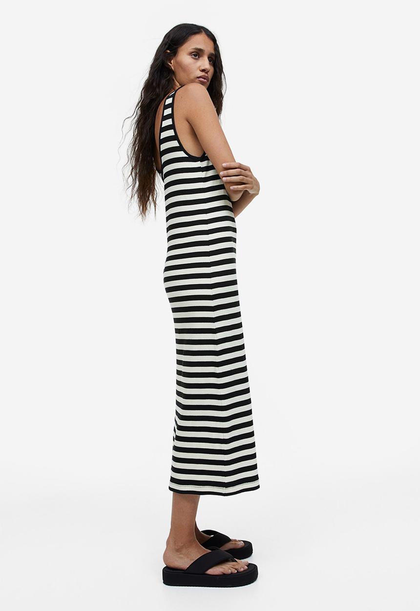 H&M - Ribbed dress - black/white striped