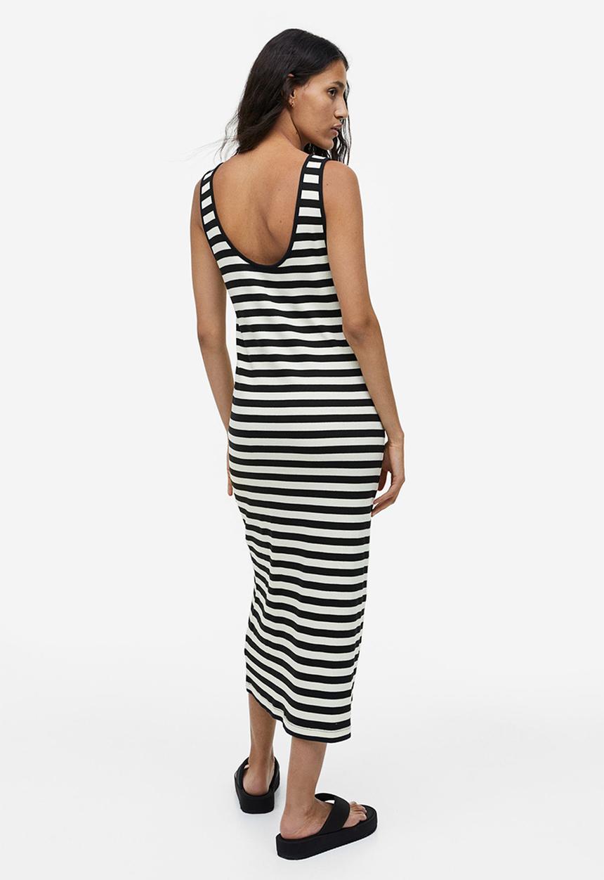 H&M - Ribbed dress - black/white striped