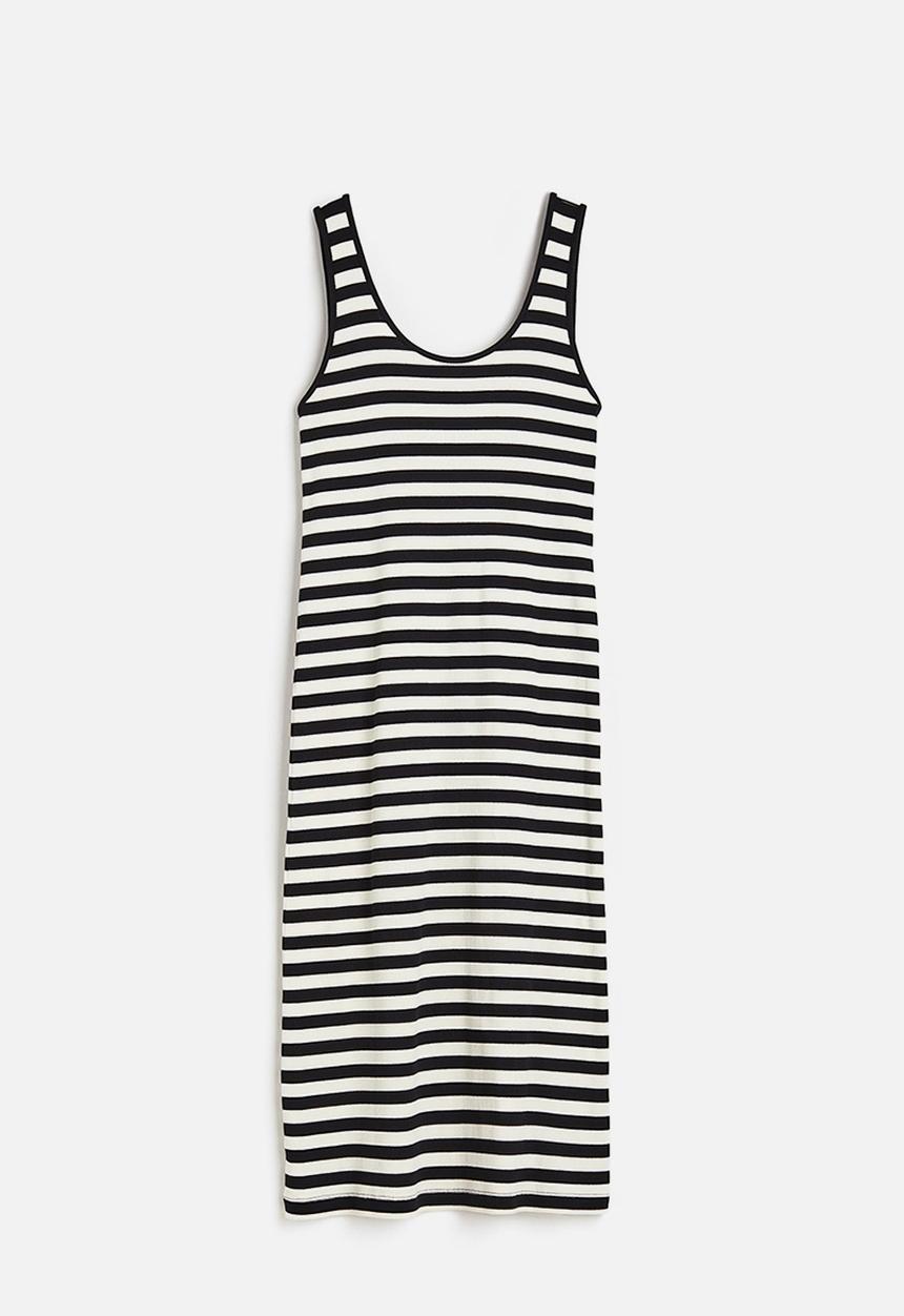 H&M - Ribbed dress - black/white striped