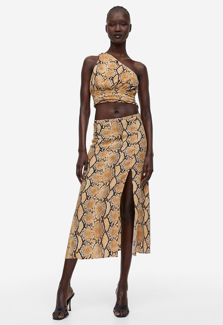 H&M - Crêpe skirt - beige snakeskin-patterned