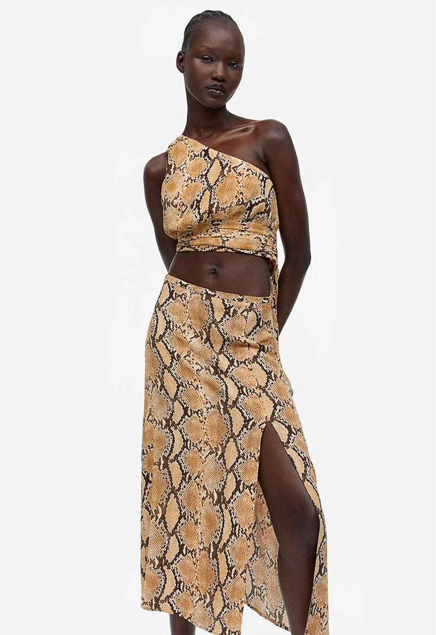H&M - Crêpe skirt - beige snakeskin-patterned