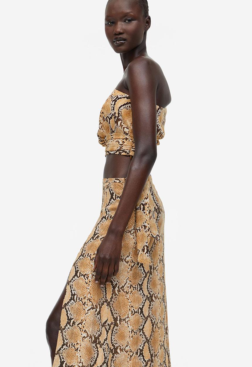 H&M - Crêpe skirt - beige snakeskin-patterned