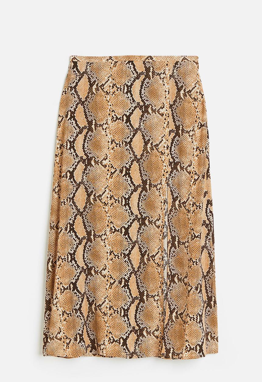H&M - Crêpe skirt - beige snakeskin-patterned