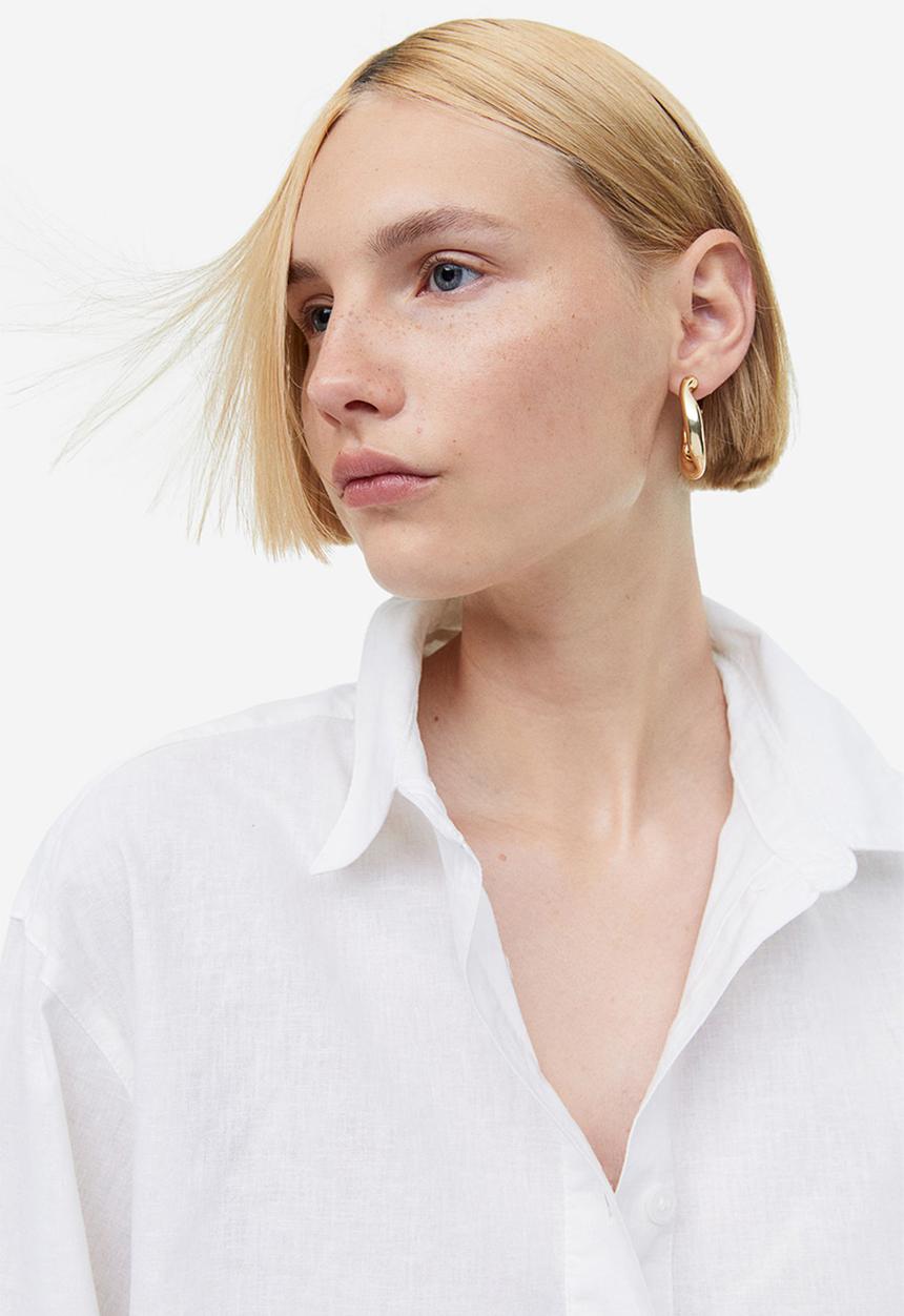 H&M - Linen-blend pop-over shirt - white
