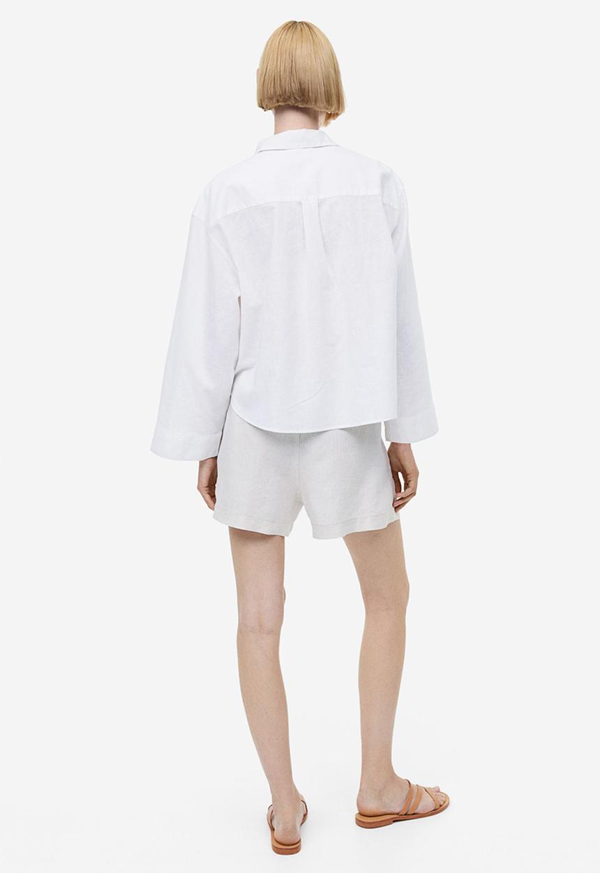 H&M - Linen-blend pop-over shirt - white