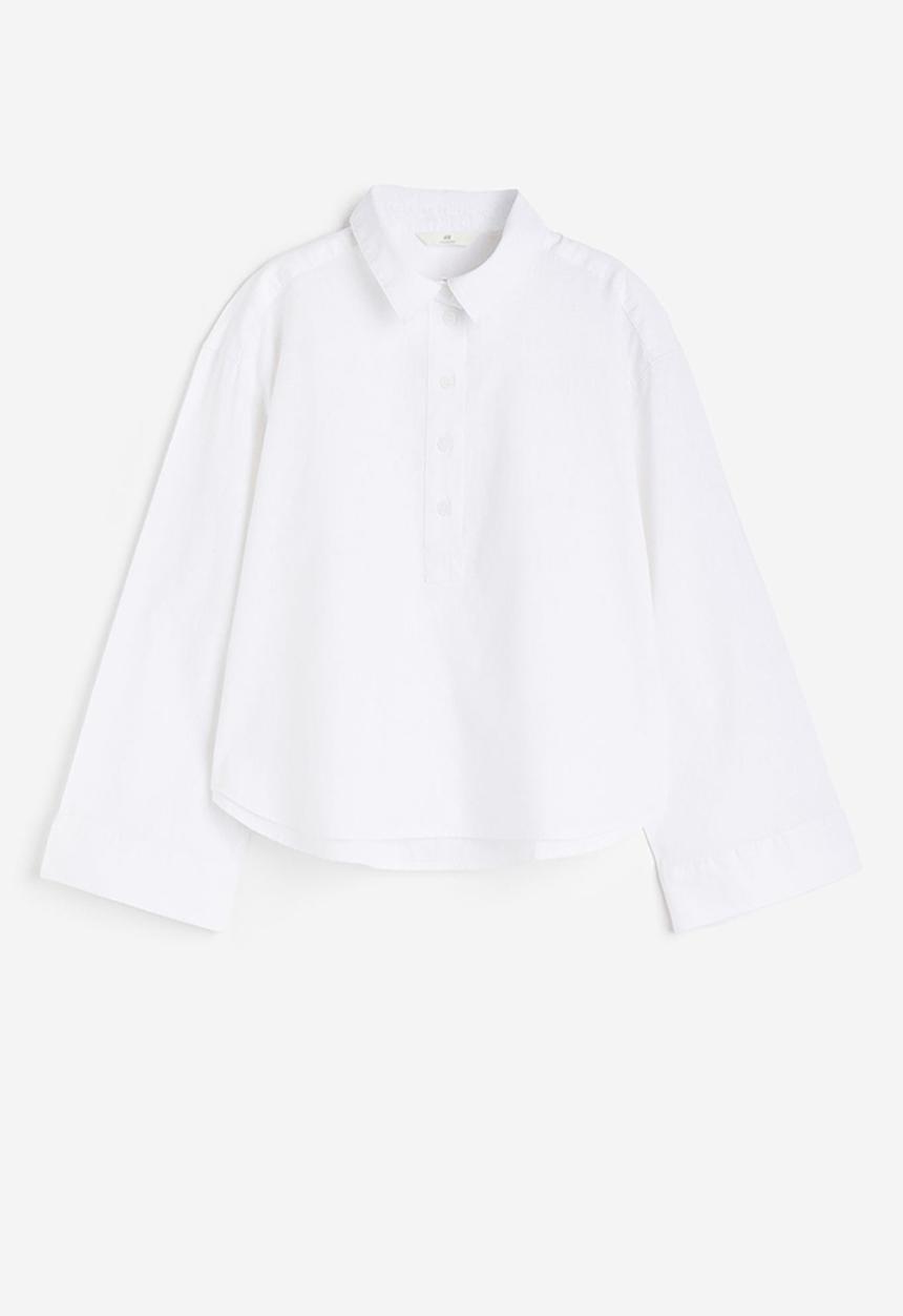 H&M - Linen-blend pop-over shirt - white