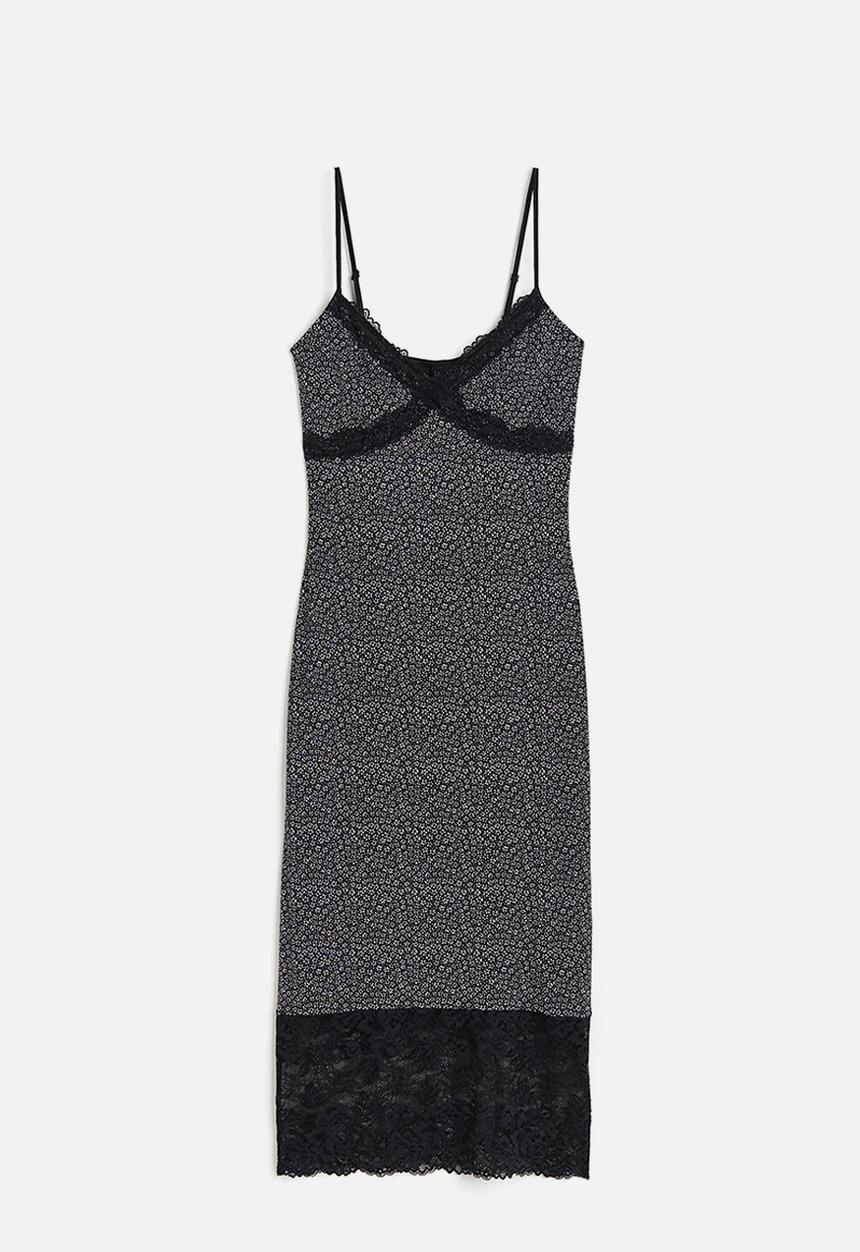 H&M - Lace-trimmed mesh dress - black floral