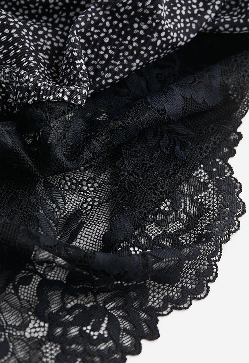 H&M - Lace-trimmed mesh dress - black floral