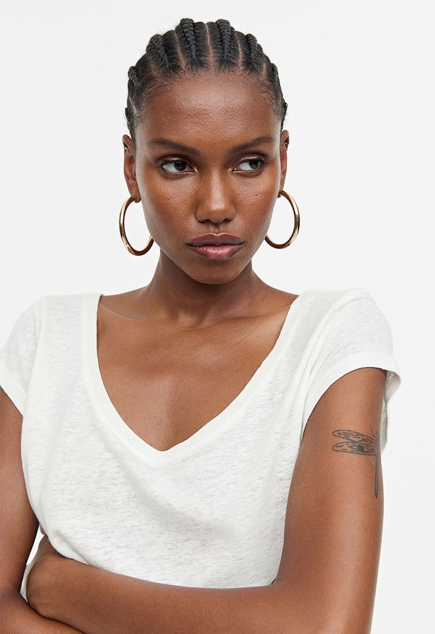 H&M - Linen-blend t-shirt - white
