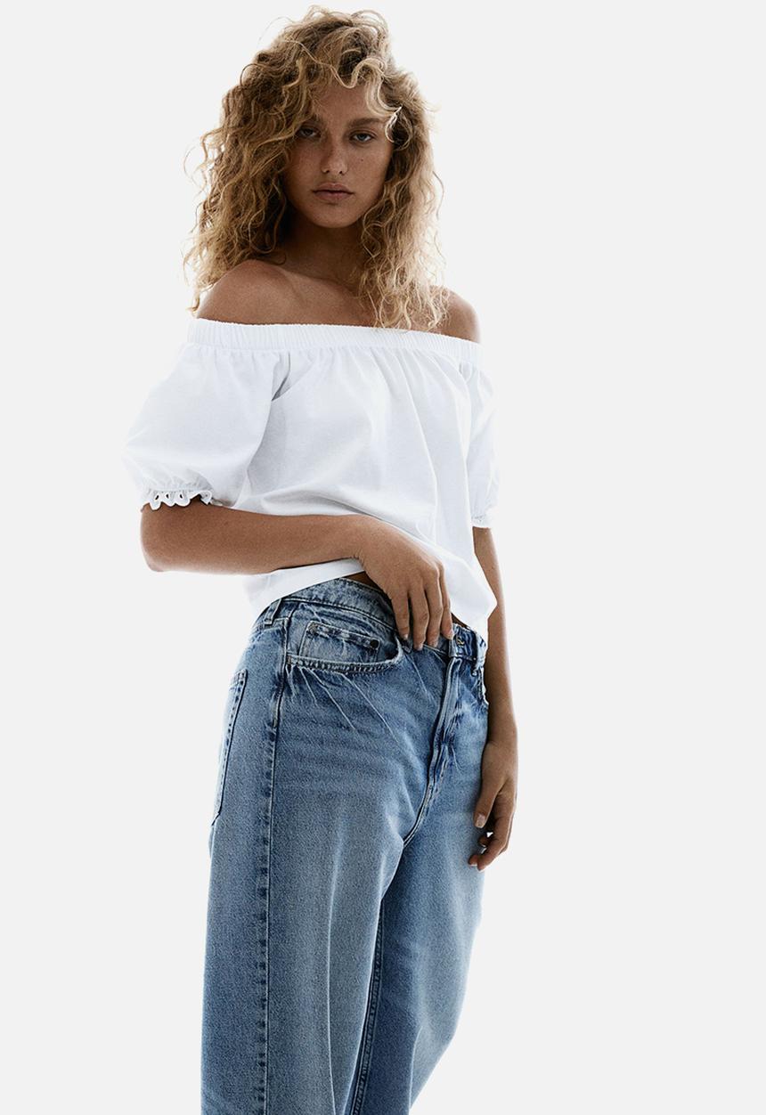H&M - Off-the-shoulder cotton top - white