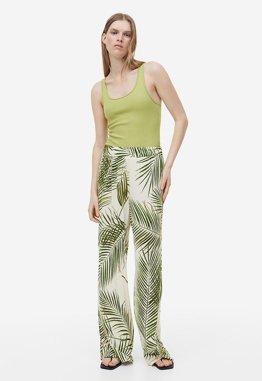 H&M - Pull-on jersey trousers - light beige leaves