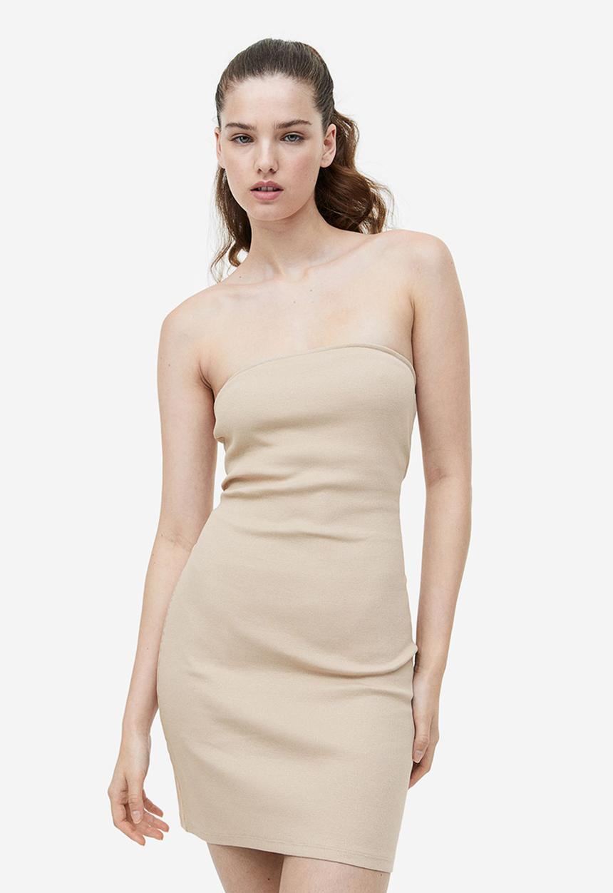 H&M - Ribbed bandeau dress - beige