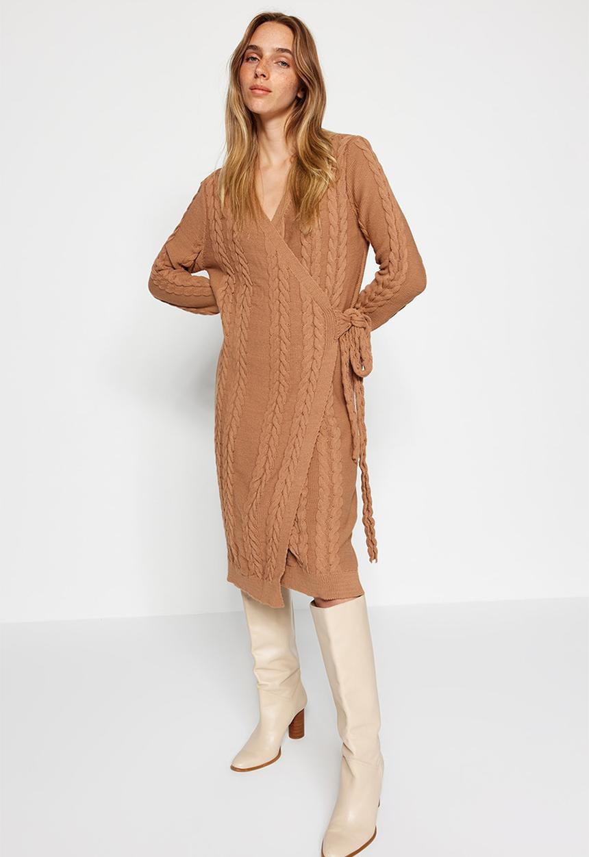 Trendyol - Knitwear midi dress - camel