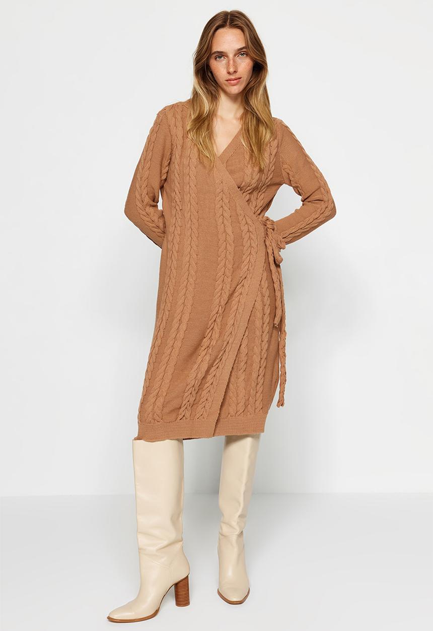 Trendyol - Knitwear midi dress - camel
