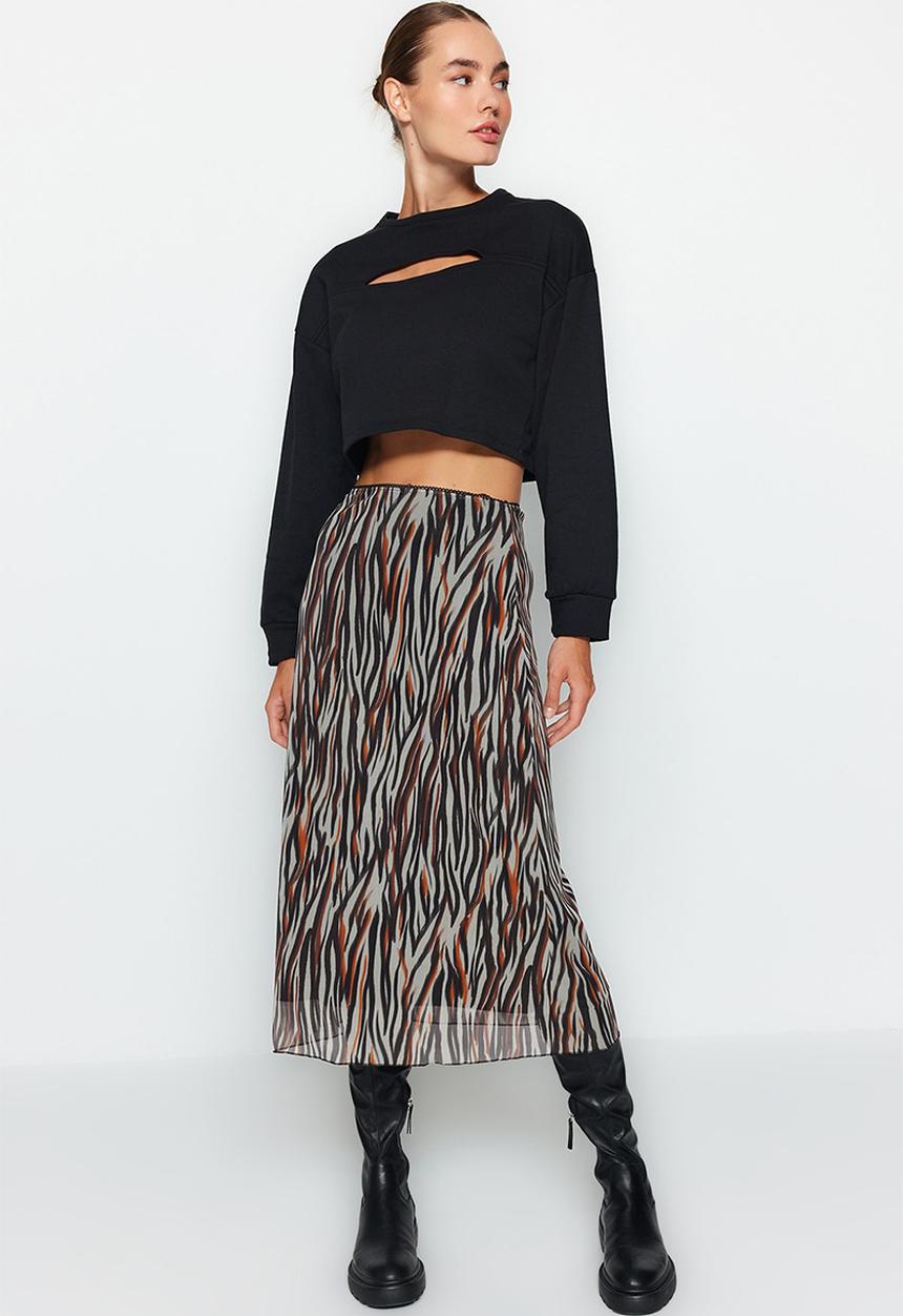 Trendyol - Printed midi skirt - brown