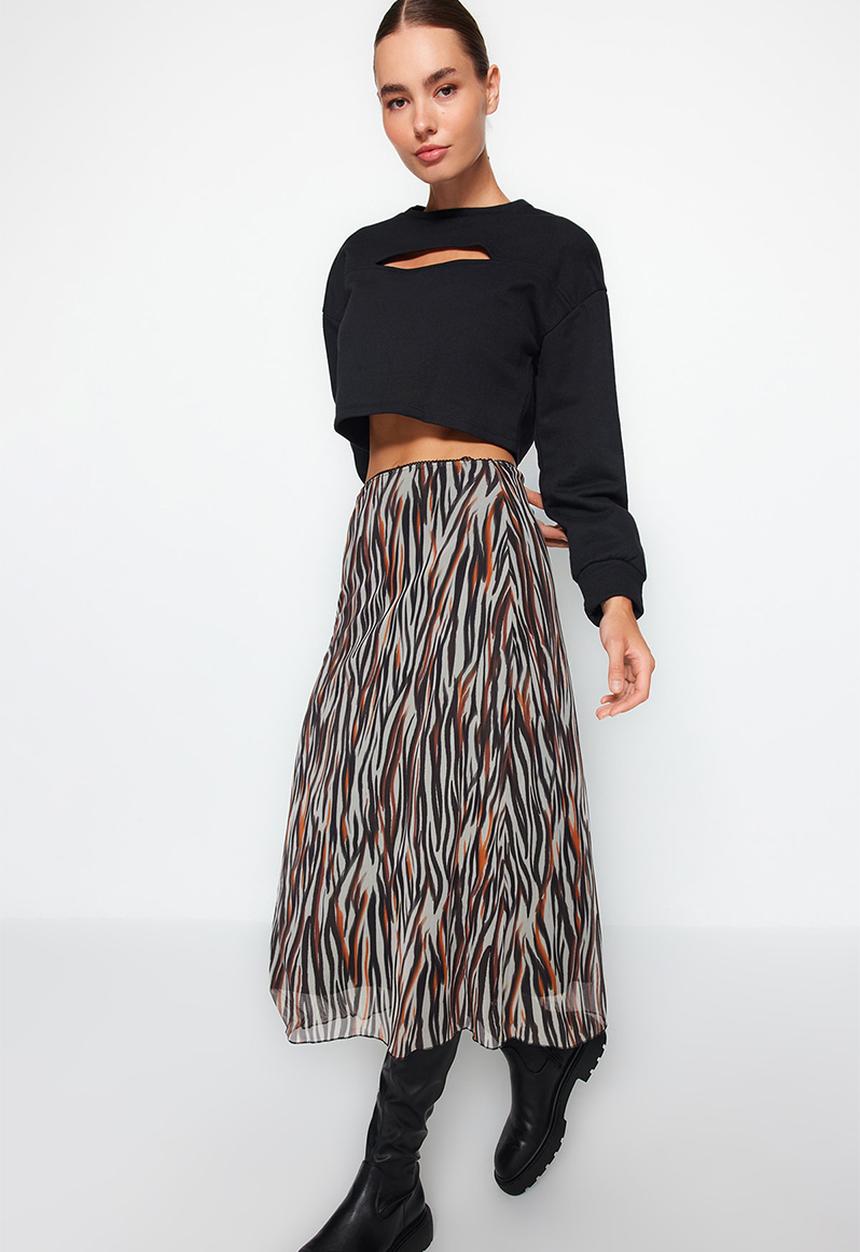 Trendyol - Printed midi skirt - brown