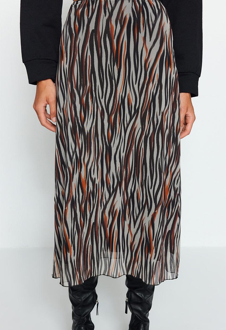 Trendyol - Printed midi skirt - brown