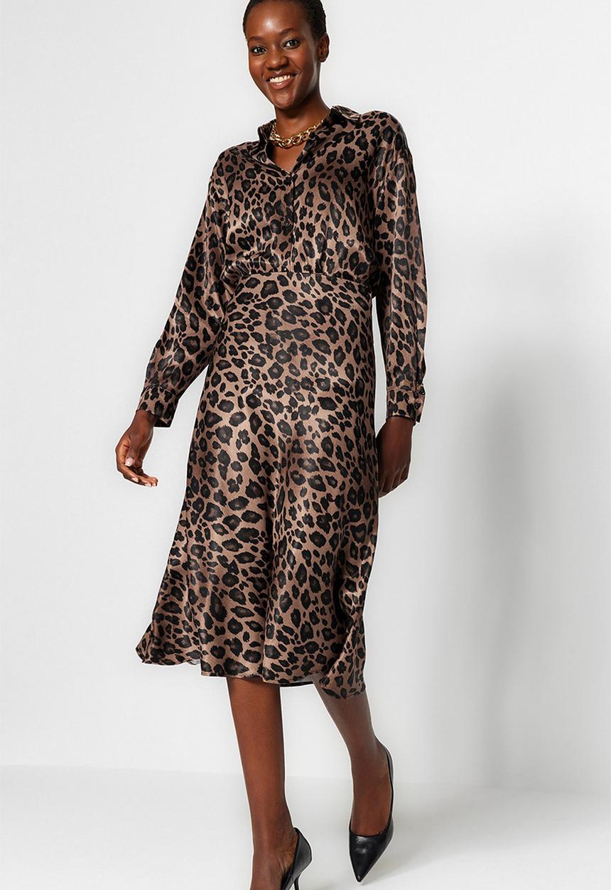 Trendyol - Premium animal print midi skirt - brown