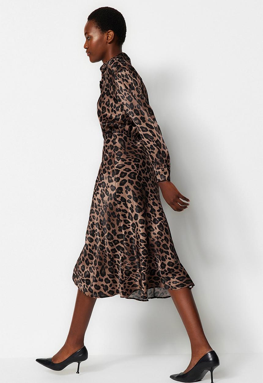 Trendyol - Premium animal print midi skirt - brown