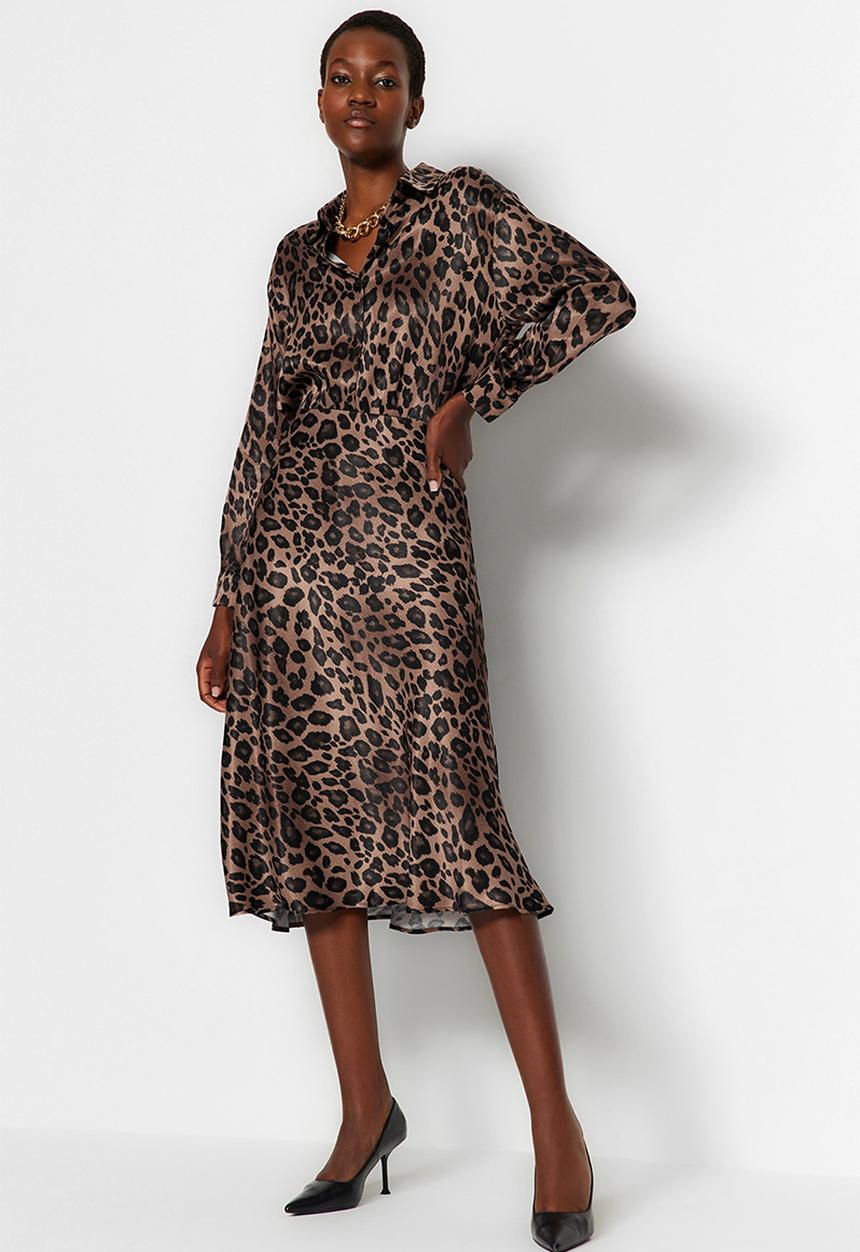 Trendyol - Premium animal print midi skirt - brown