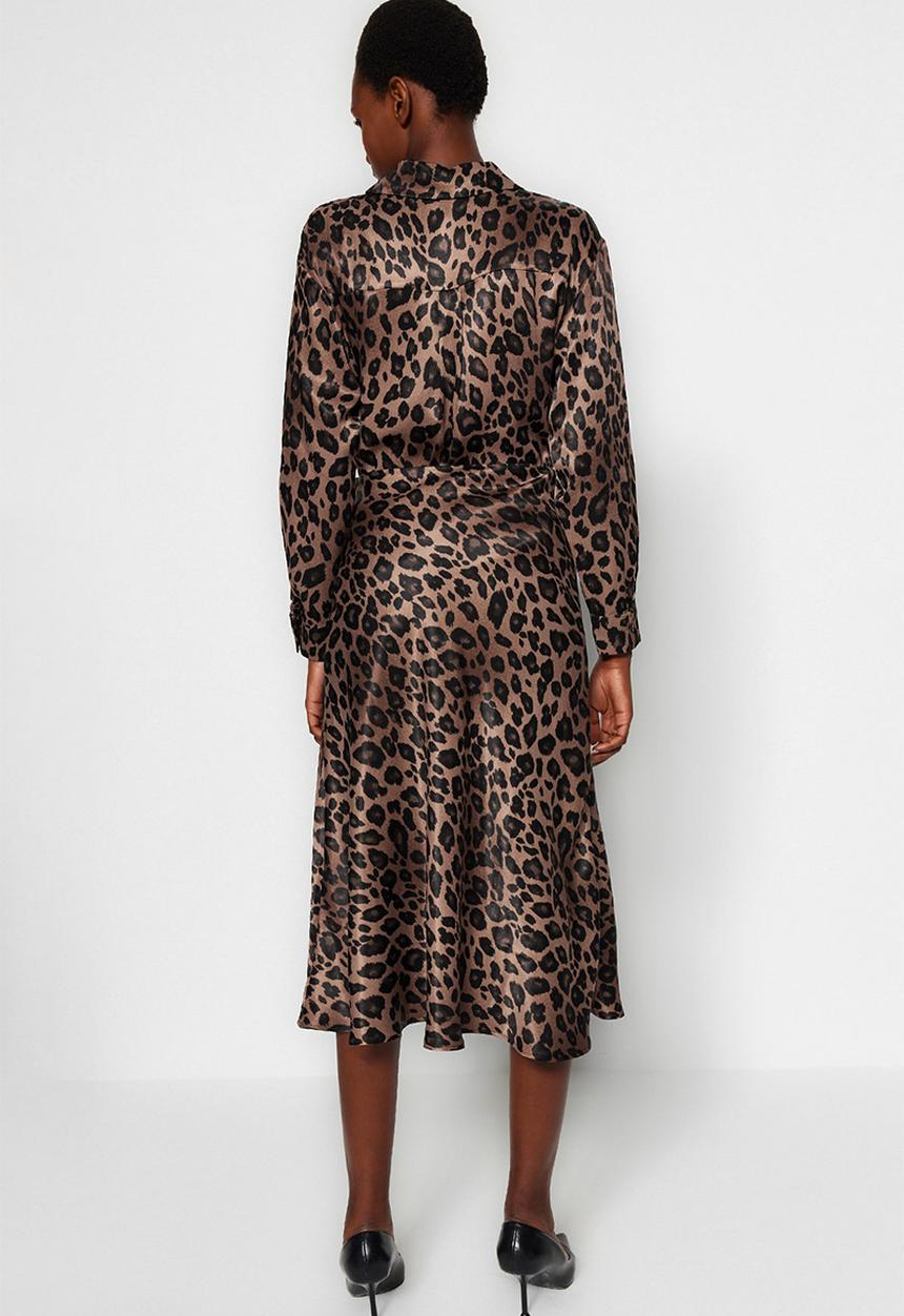 Trendyol - Premium animal print midi skirt - brown