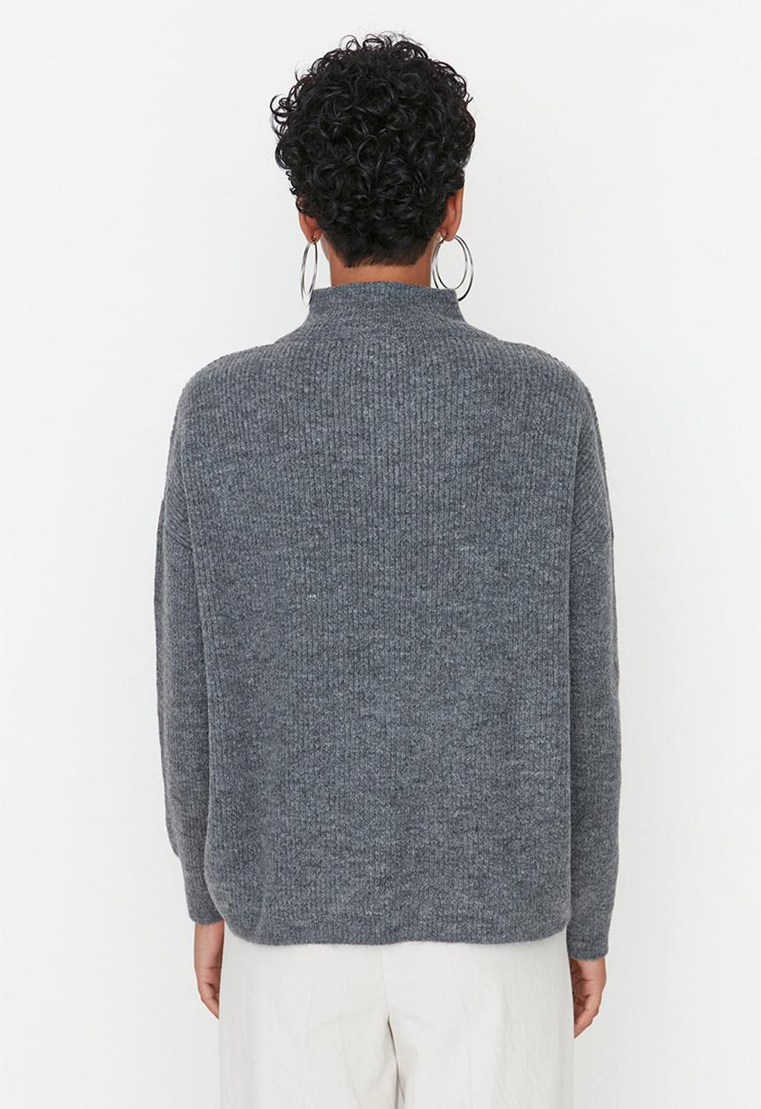 Trendyol - Soft textured zip-up sweater - anthracite