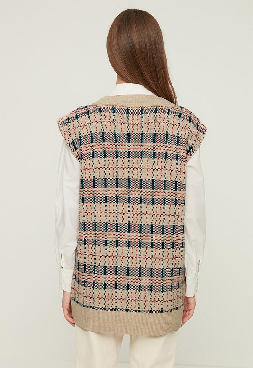 Trendyol - Modest v-neck knitwear sweater - stone