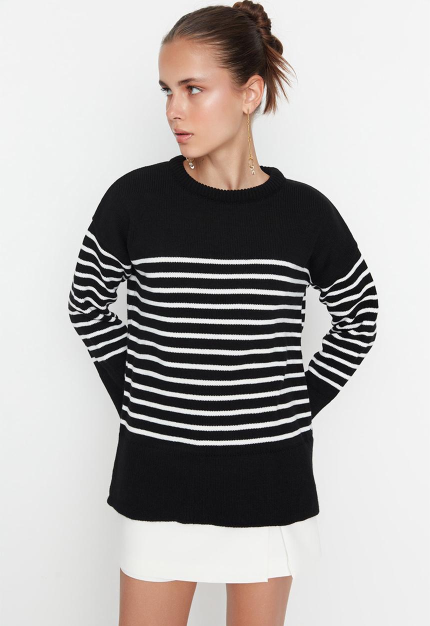 Trendyol - Striped knitwear sweater - black