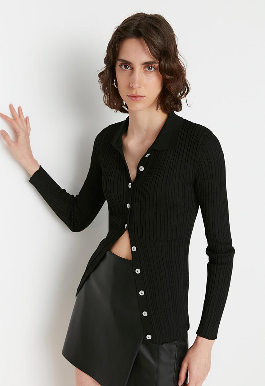 Trendyol - Ribbed longer length cardi - black