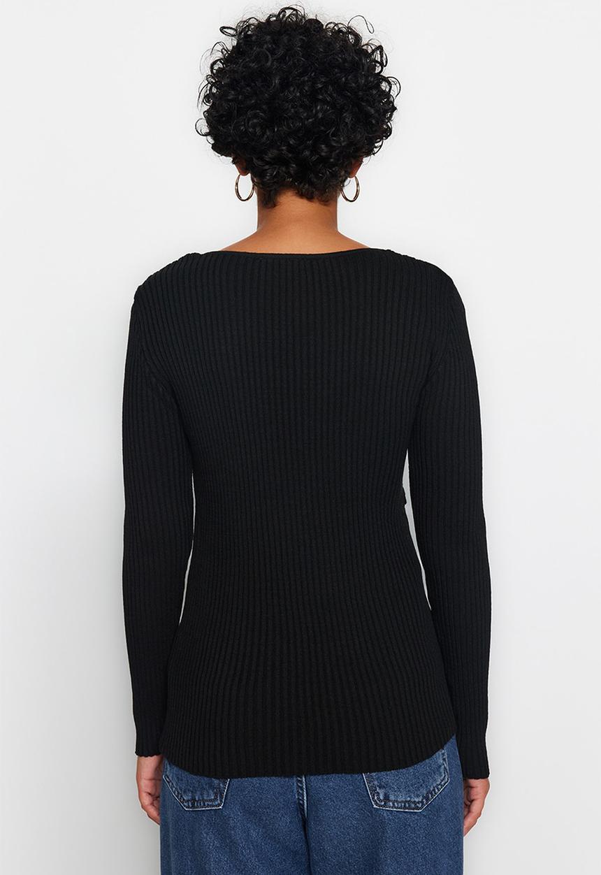 Trendyol - Square collar sweater - black